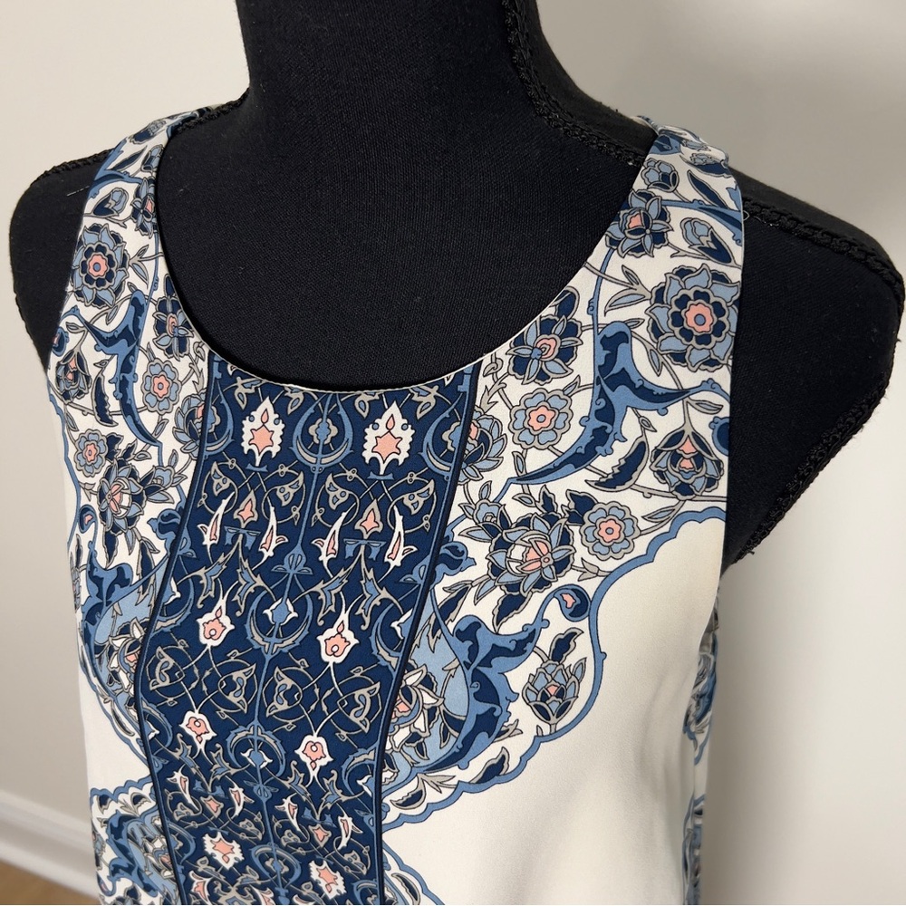 Max Studio Navy and Light Pink Printed Lined Tank Boho Floral Medium Womens - Picture 4 of 12